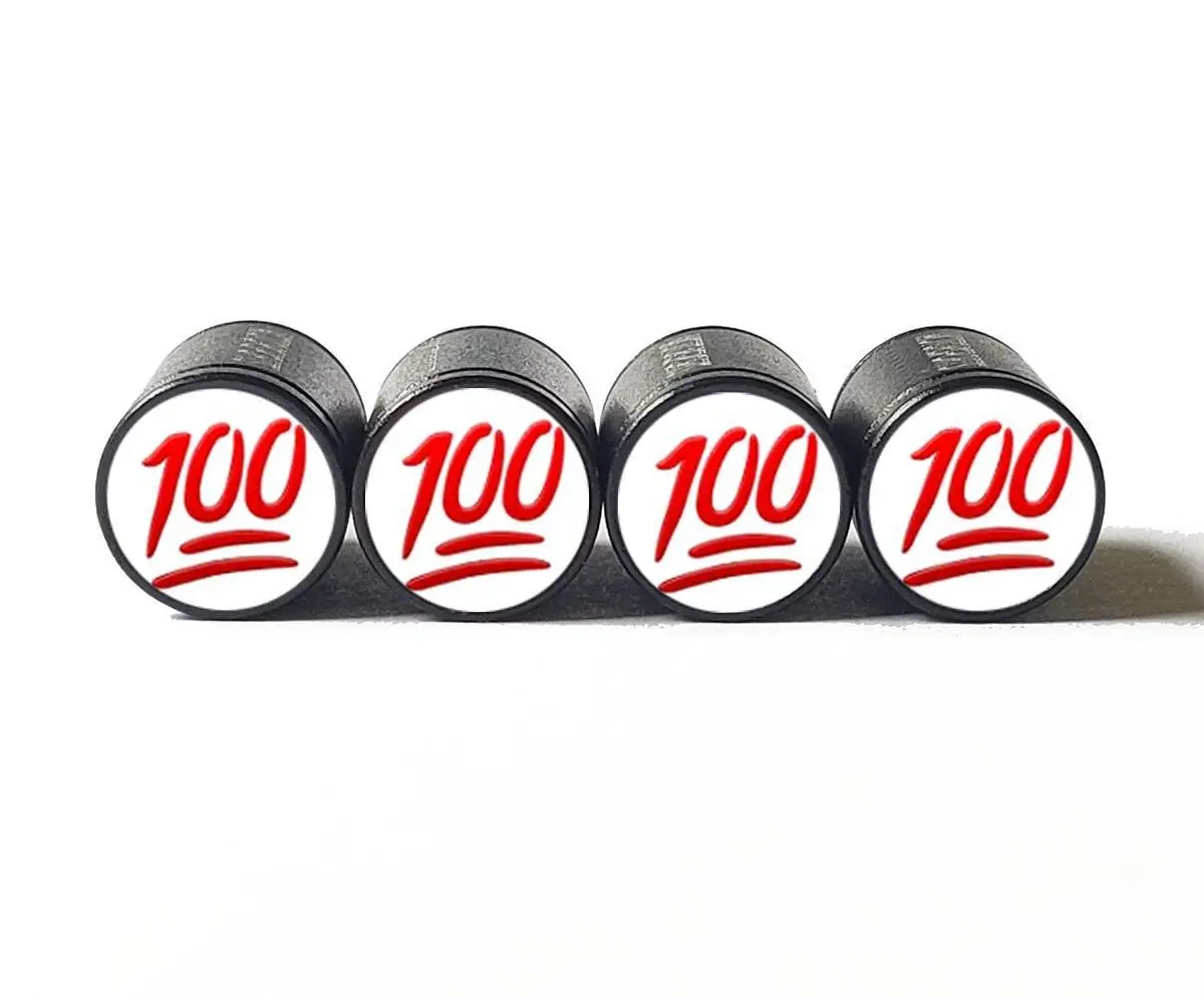 100 Percent Emoji Tire Valve Stem Caps - Black Aluminum - Set Of Four 1