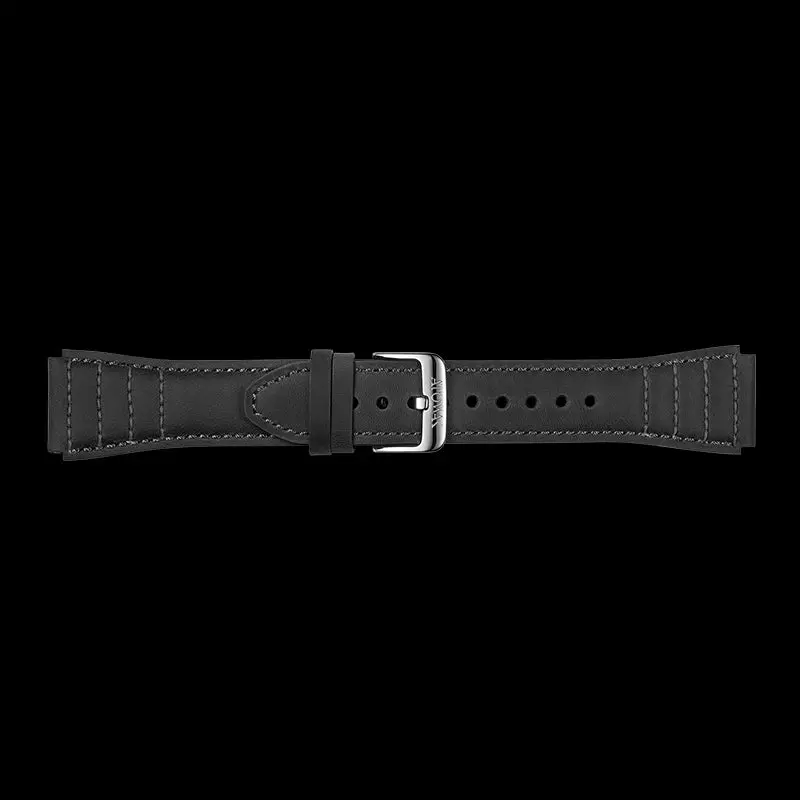 Black  Leather Strap With White Stitching Suitable For Windows Series 1