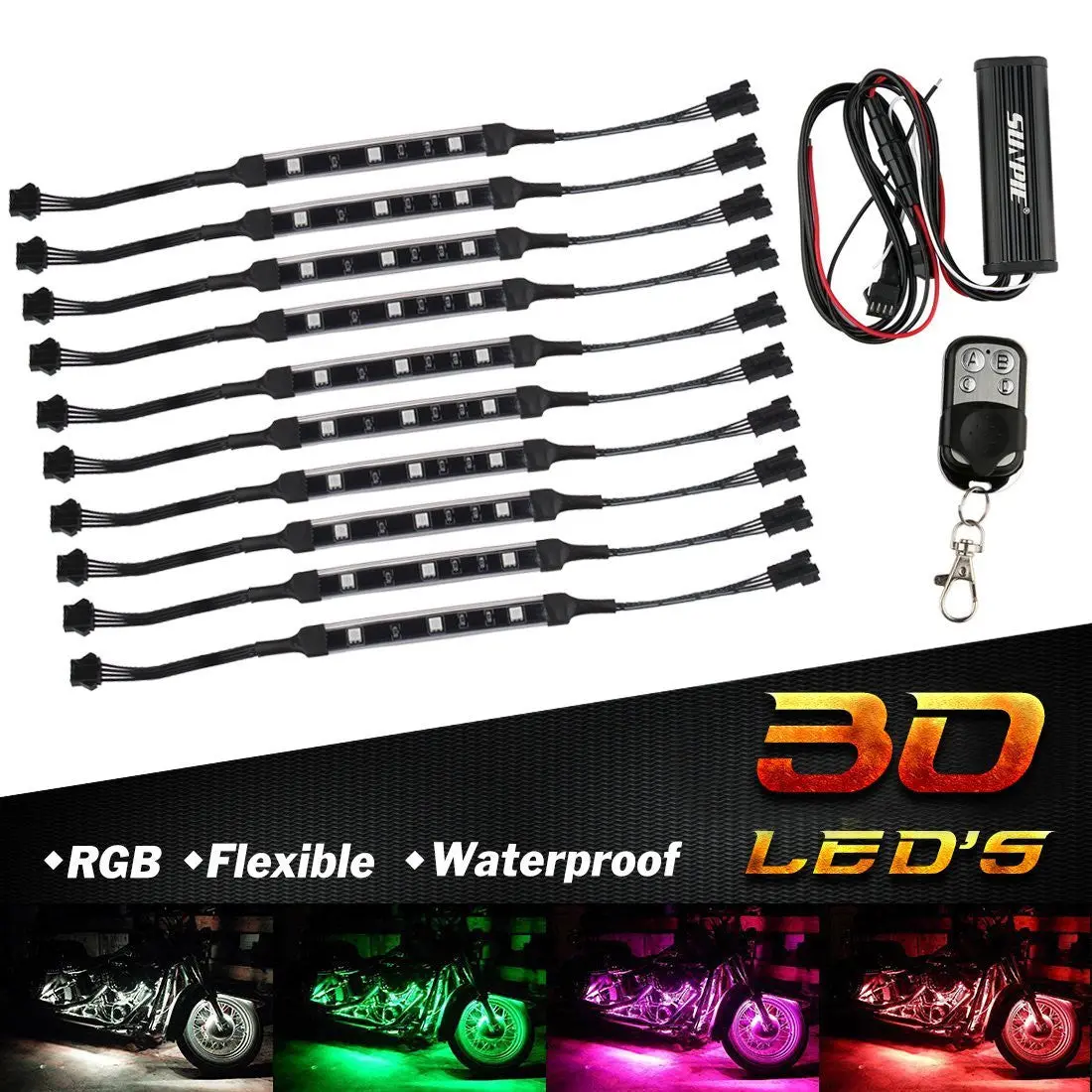 Motorcycle Led Light Kit Multi-Color Flexible Strips Ground Effect Light Kit With Wireless Remote Control 1