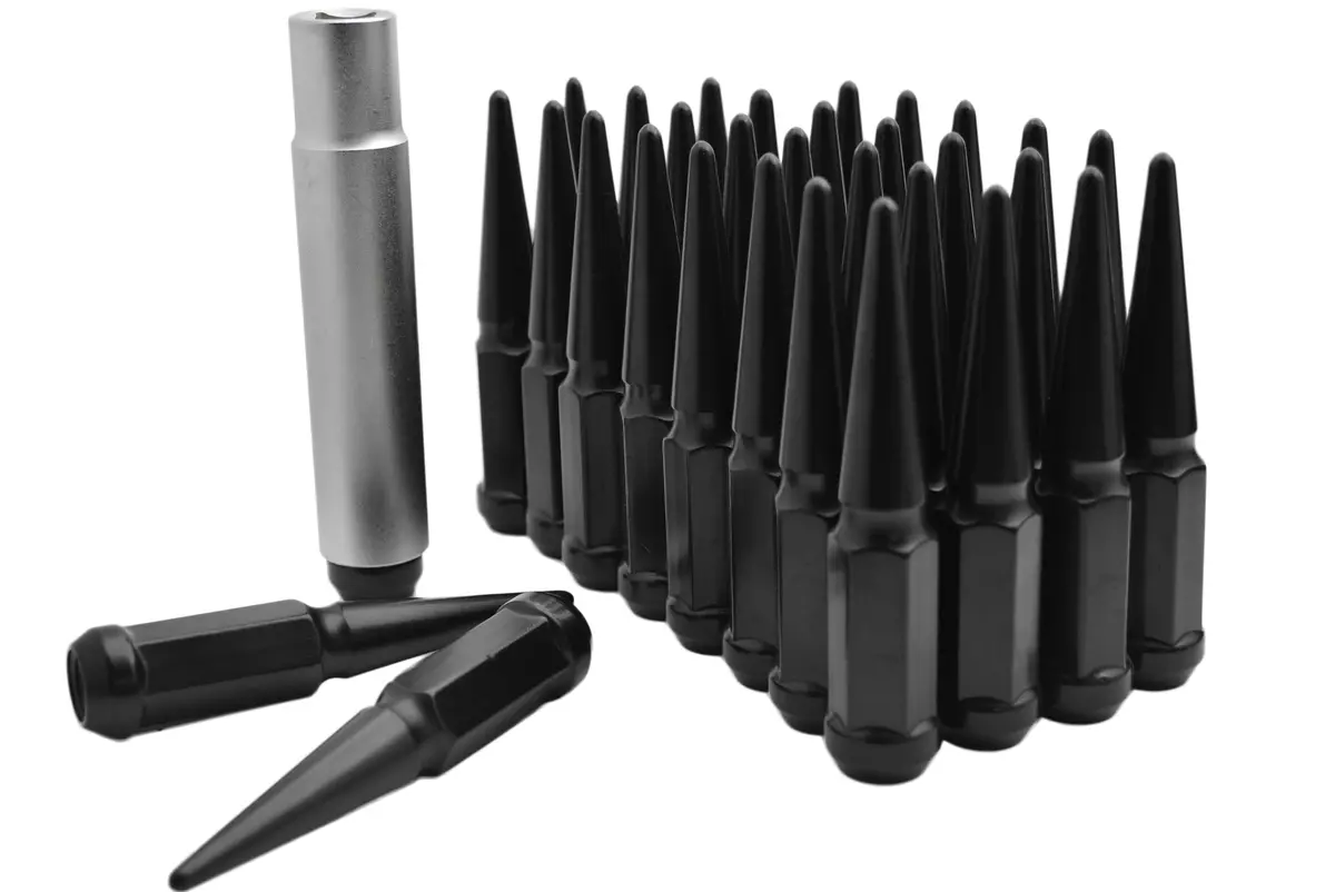 14X1.5 9-Spike Lug Nuts 4.5" Tall Black + Key (On Sale) 1