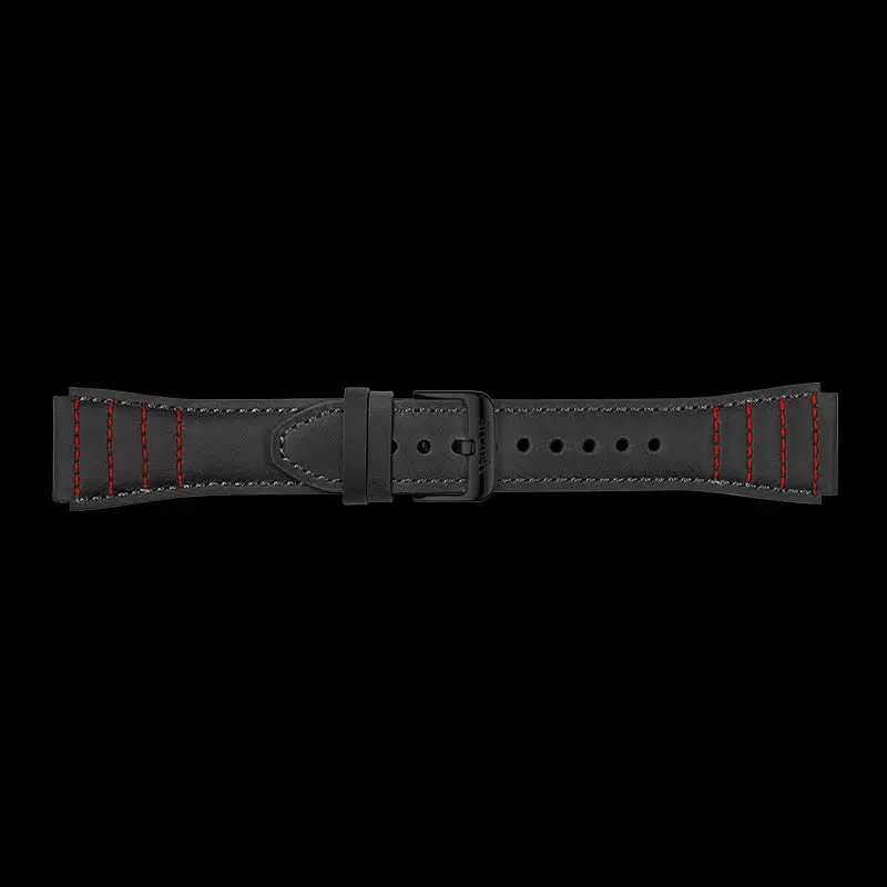 Black Leather Strap With Red Stitching Suitable For Windows Series 1