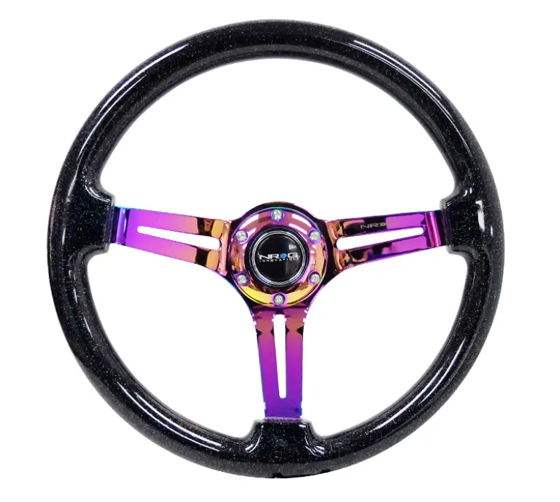 Nrg Reinforced 350Mm Steering Wheel With 3-Inch Depth — Black Multi-Color Flake Finish & Neochrome Center Mark 1