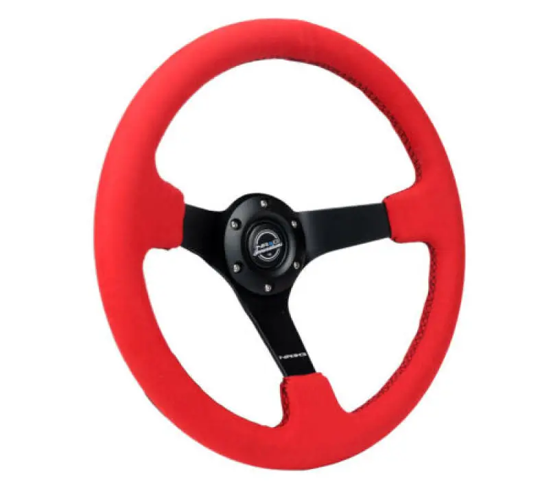 Nrg Reinforced 350Mm Steering Wheel – Matte Black Spokes, Red Alcantara Rim, Black Stitching 1