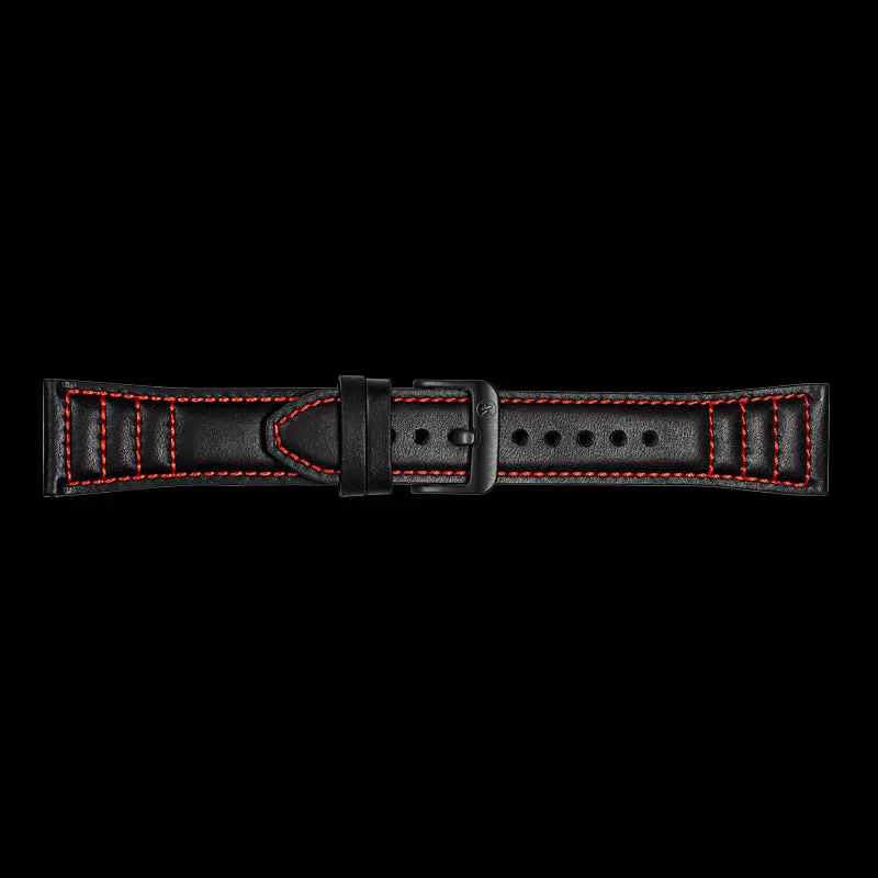 Black Leather Strap With Red Stitching Suitable For Ettore Series 1