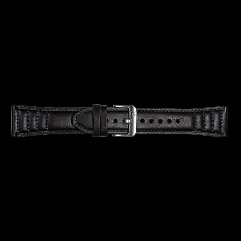Black Leather Strap With White Steel Buckle Suitable For Ettore Series 1