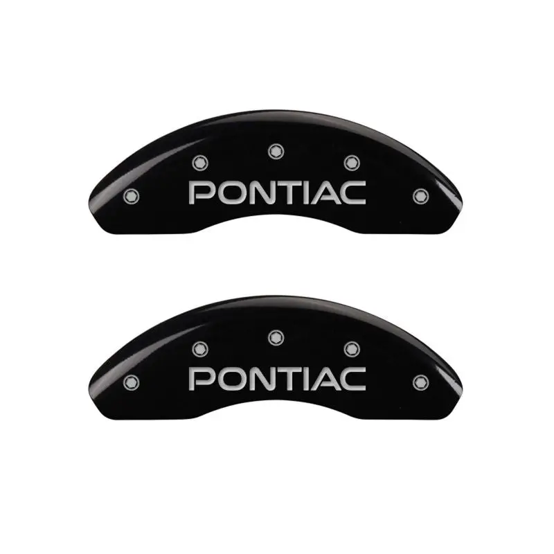 Mgp Engraved Caliper Covers – Front (Pontiac Logo) And Rear (Arrow Design) – Black Base With Silver Trim 1