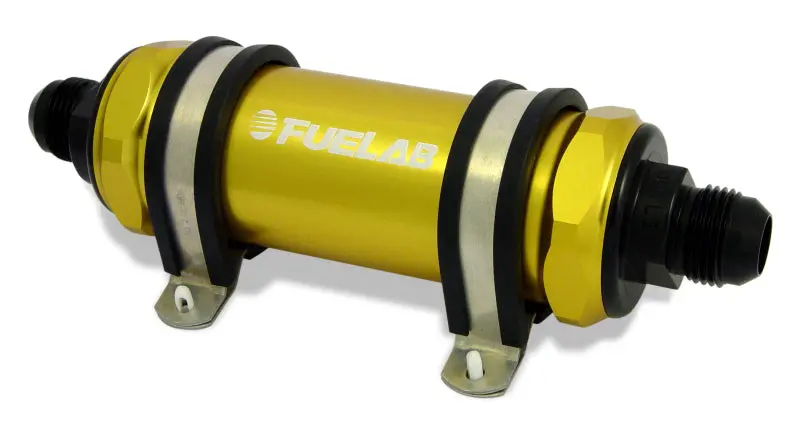 Fuelab 828 In-Line Stainless Steel Fuel Filter – -10An Fittings, 100-Micron, Gold Finish 1