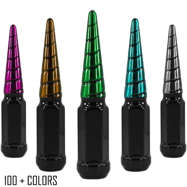 24 Pc 12X1.25 Black Widow Spike Lug Nuts 4.5" Tall - Powder Coated + Key Socket 1