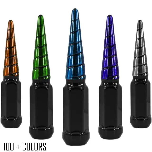 16 Pc 12X1.25 Black Widow Spike Lug Nuts 4.5" Tall - Powder Coated + Key Socket 1