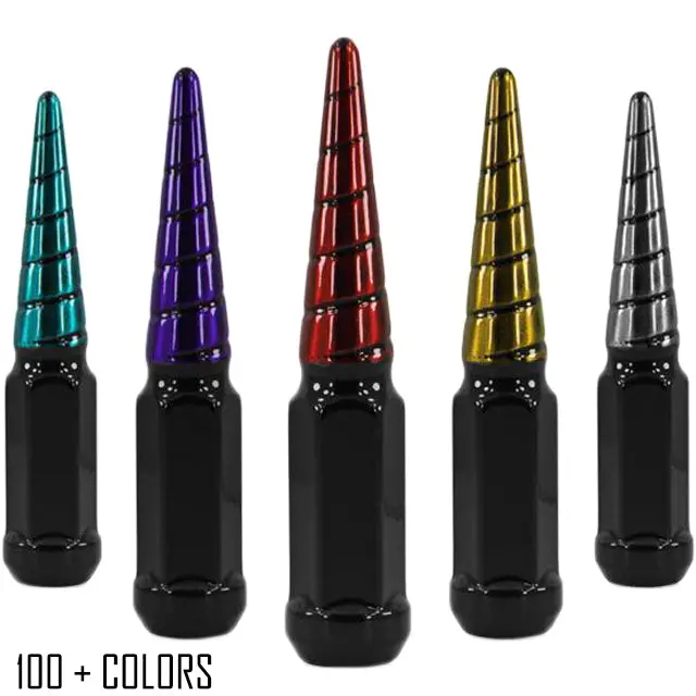 20 Pc 14X2 Black Widow Spike Lug Nuts 4.5" Tall - Powder Coated + Key Socket 1