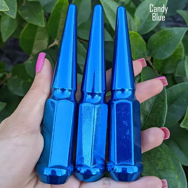 24 Pc 12X1.5 Spike Lug Nuts 4.5" Tall - Powder Coated - Various Colors 4