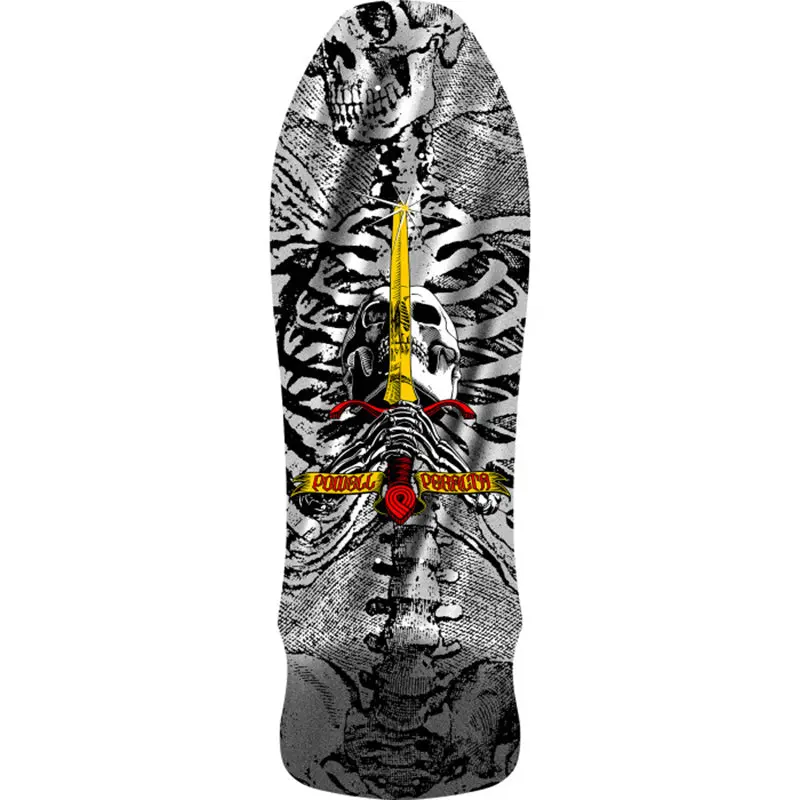 Powell Peralta 9.75" X 30" Geegah Skull & Sword Reissue Silver Foil Skateboard Deck 1