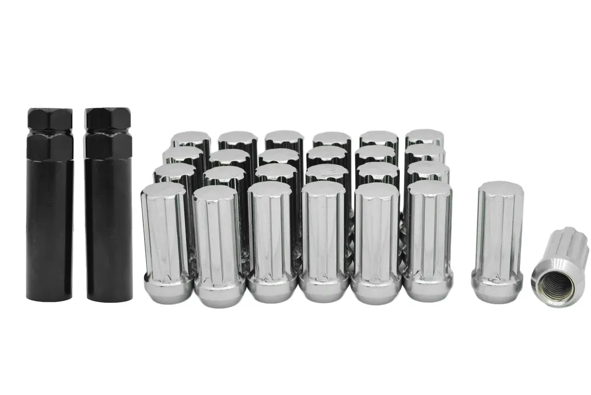 9-16 7-Spline Lug Nuts 2" Tall Chrome + Key (On Sale) 1