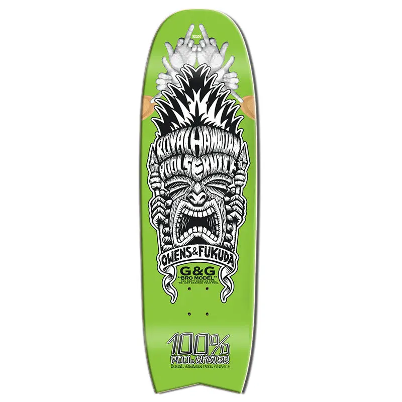 Royal Hawaiian Pool Service 9.5" X 32.25"  Bro Model Green Flood Skateboard Deck 1