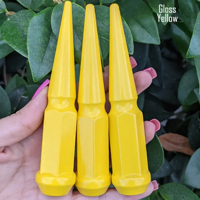 24 Pc 12X1.5 Spike Lug Nuts 4.5" Tall - Powder Coated - Various Colors 45