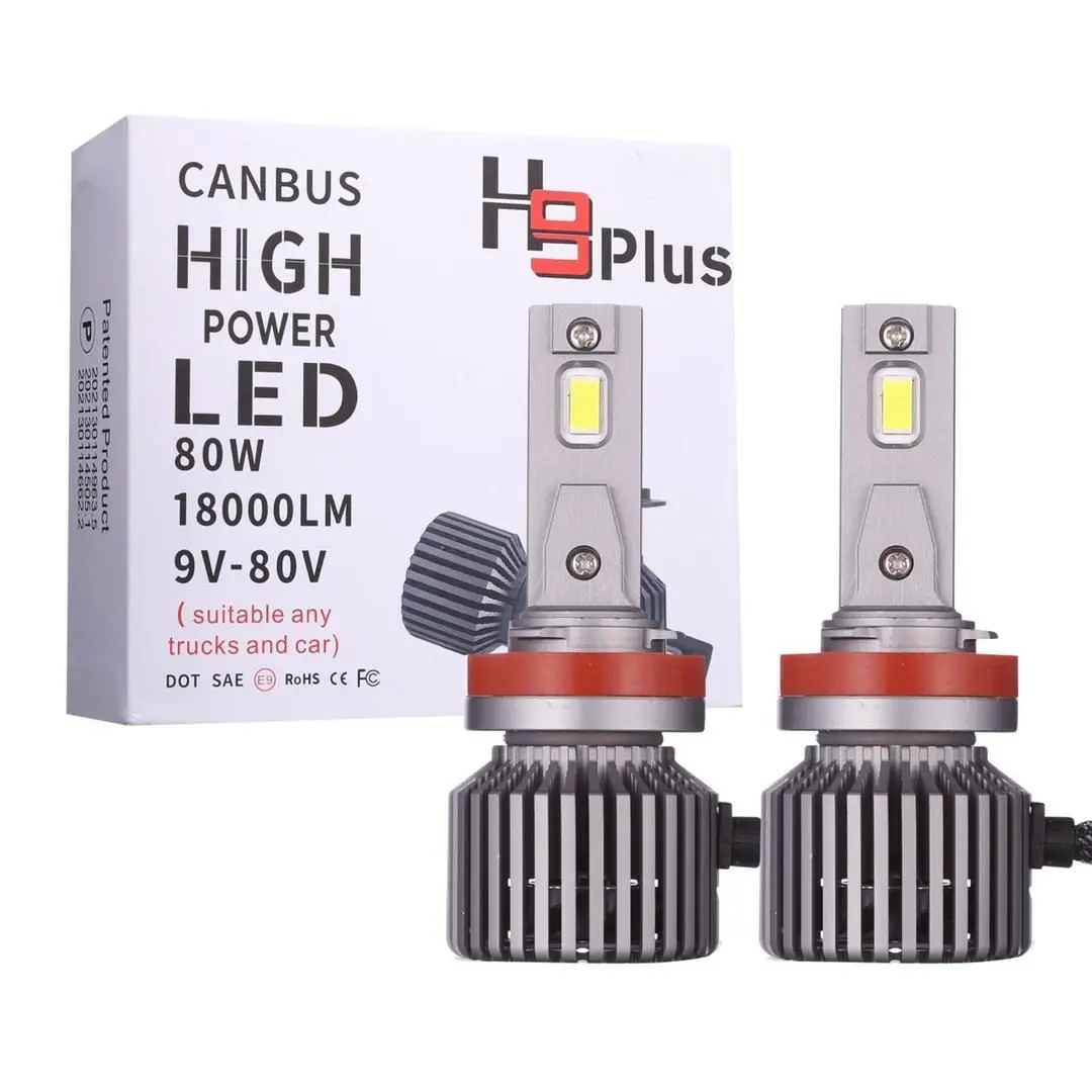 New H9-Series Plus Led Headlight Bulb 80W 18000 Lumens Can-Bus 6500K 1