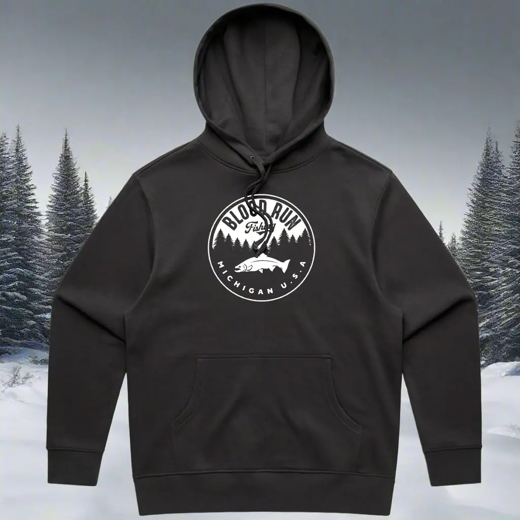 Blood Run Coal Black Retro Fleece Hoodie 1