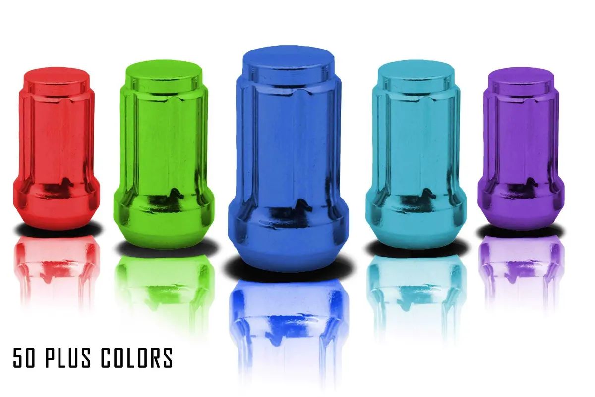 16 Pc 12X1.25 6-Spline Lug Nuts 1.36" Tall - Powder Coated + 2 Key Sockets 1