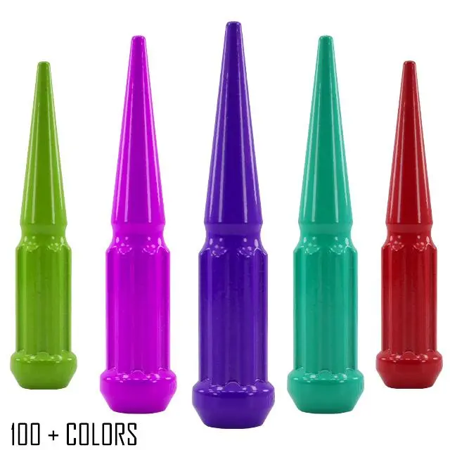 24 Pc 12X1.25 7-Spline Spike Lug Nuts 4.5" Tall - Powder Coated + Key Socket 1
