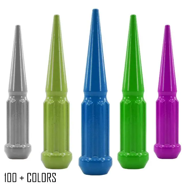 20 Pc 9/16-18 7-Spline Spike Lug Nuts 4.5" Tall - Powder Coated + Key Socket 1