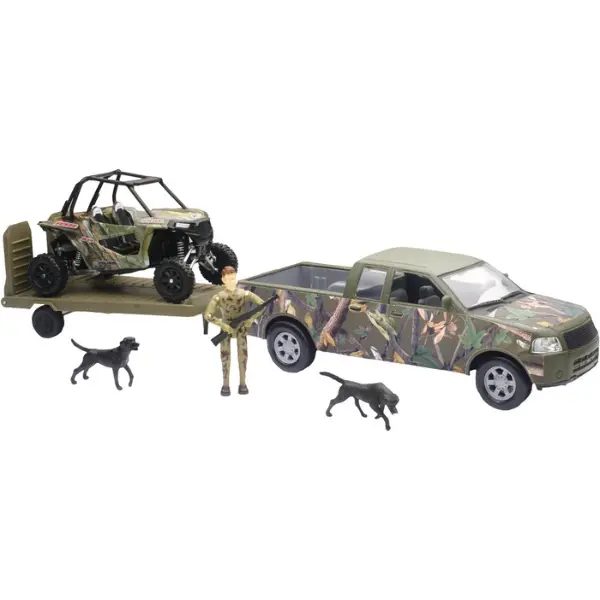 New Ray Toys - Camo Pick-Up Truck & Trailer With Polaris Rzr 1000Xp 1:18 Scale 1