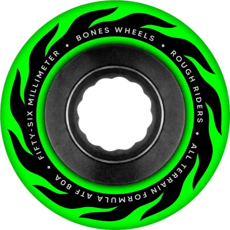 Bones Wheels Atf Rough Rider Skateboard Wheels Eternal Flame 56Mm Rough Riders 80A Grn 4Pk 1