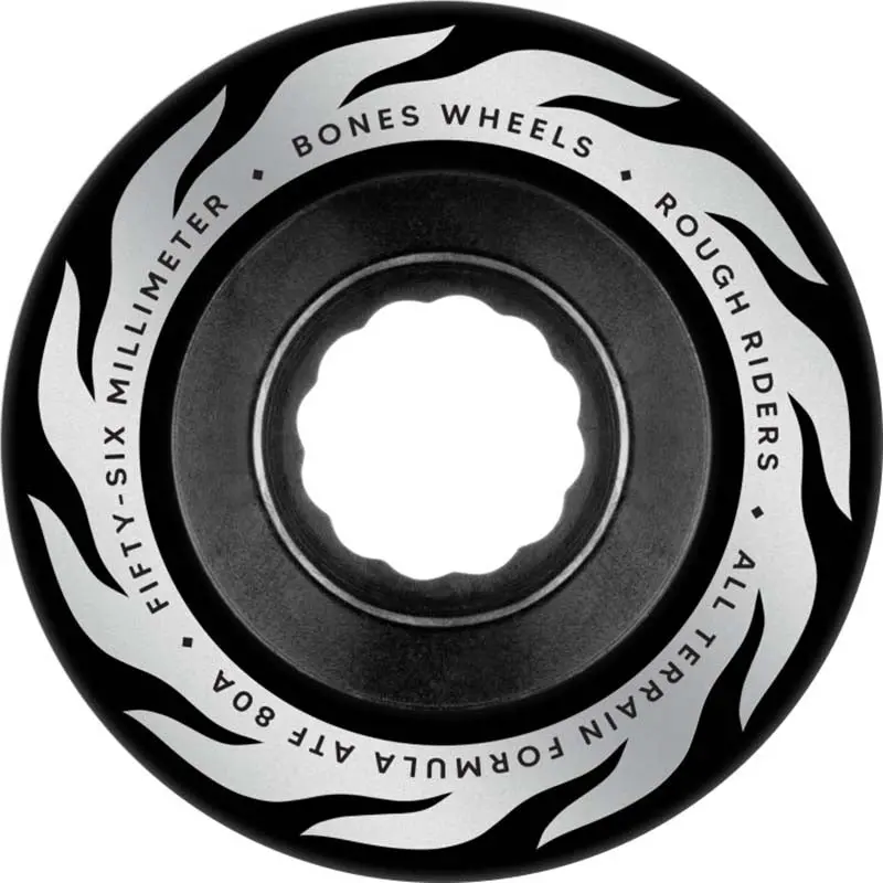 Bones Wheels Atf Rough Rider Skateboard Wheels Eternal Flame 56Mm Rough Riders 80A Blk 4Pk 1