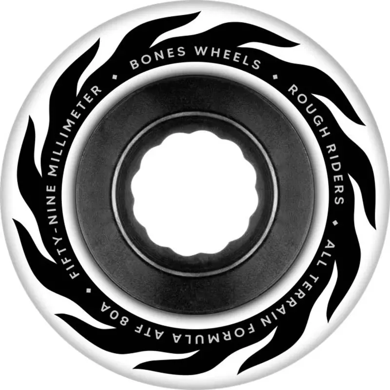 Bones Wheels Atf Rough Rider Skateboard Wheels Eternal Flame 56Mm Rough Riders 80A Wht 4Pk 1