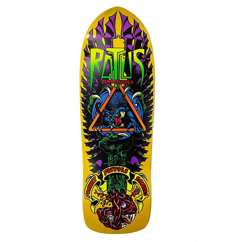 Pocket Pistols 10.25" Pps Rattus Curb Crusher Yellow Stain Skateboard Deck 1