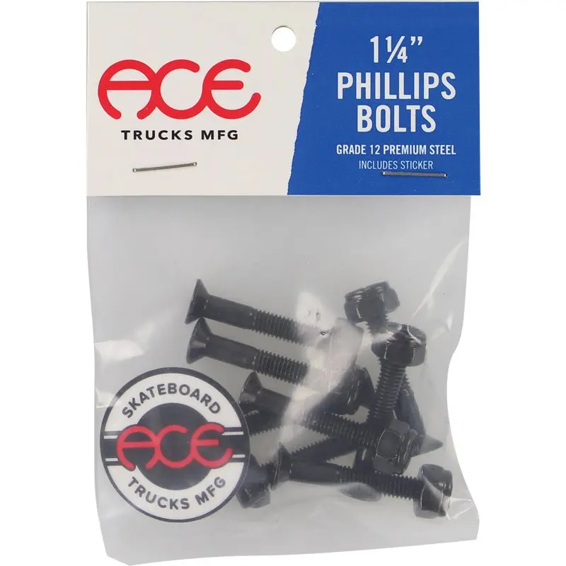 Ace 1-1/4" Phillips Bolts Black Skateboard Hardware 1