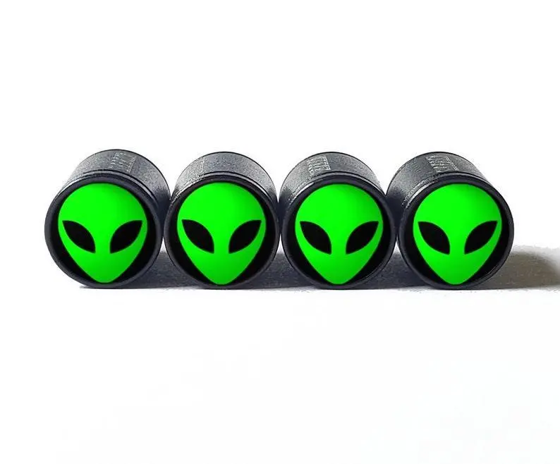 Alien Face Tire Valve Caps - Black Aluminum - Set Of Four (5 Colors) 1