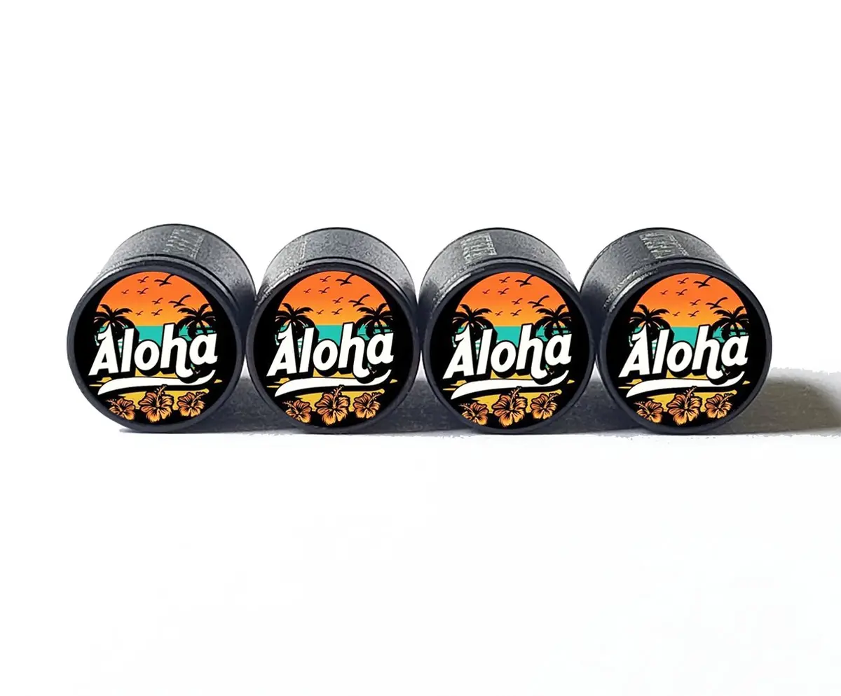 Aloha Hawaii Beach Scene Tire Valve Caps - Aluminum - Set Of Four 1
