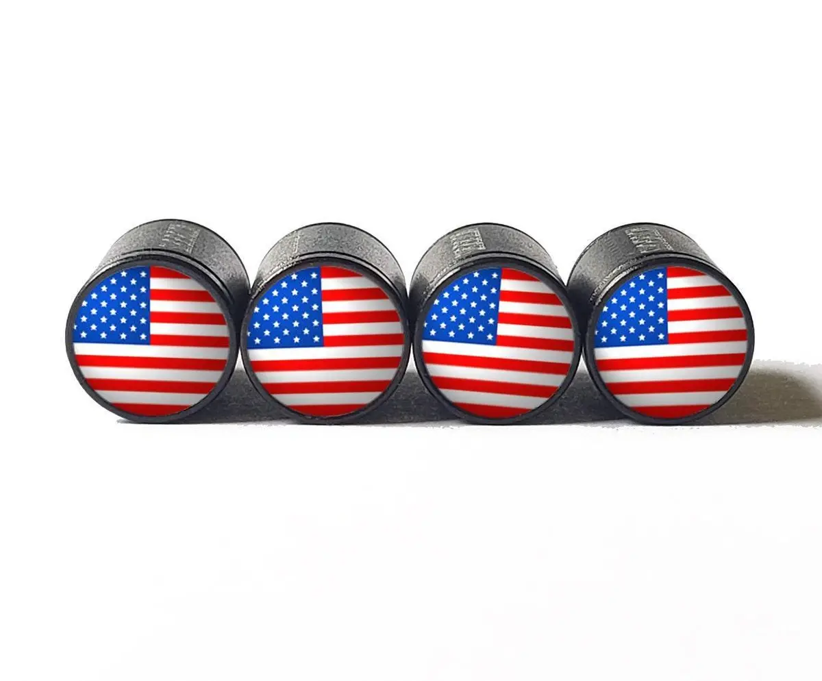 American Flag Usa Flag Tire Valve Caps - Black Aluminum - Set Of Four 1