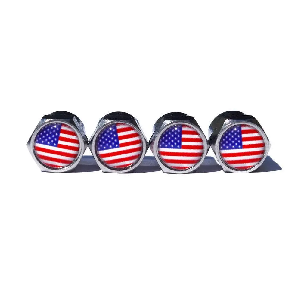 Usa American Flag Tire Valve Caps - Chrome Coated - Set Of Four 1