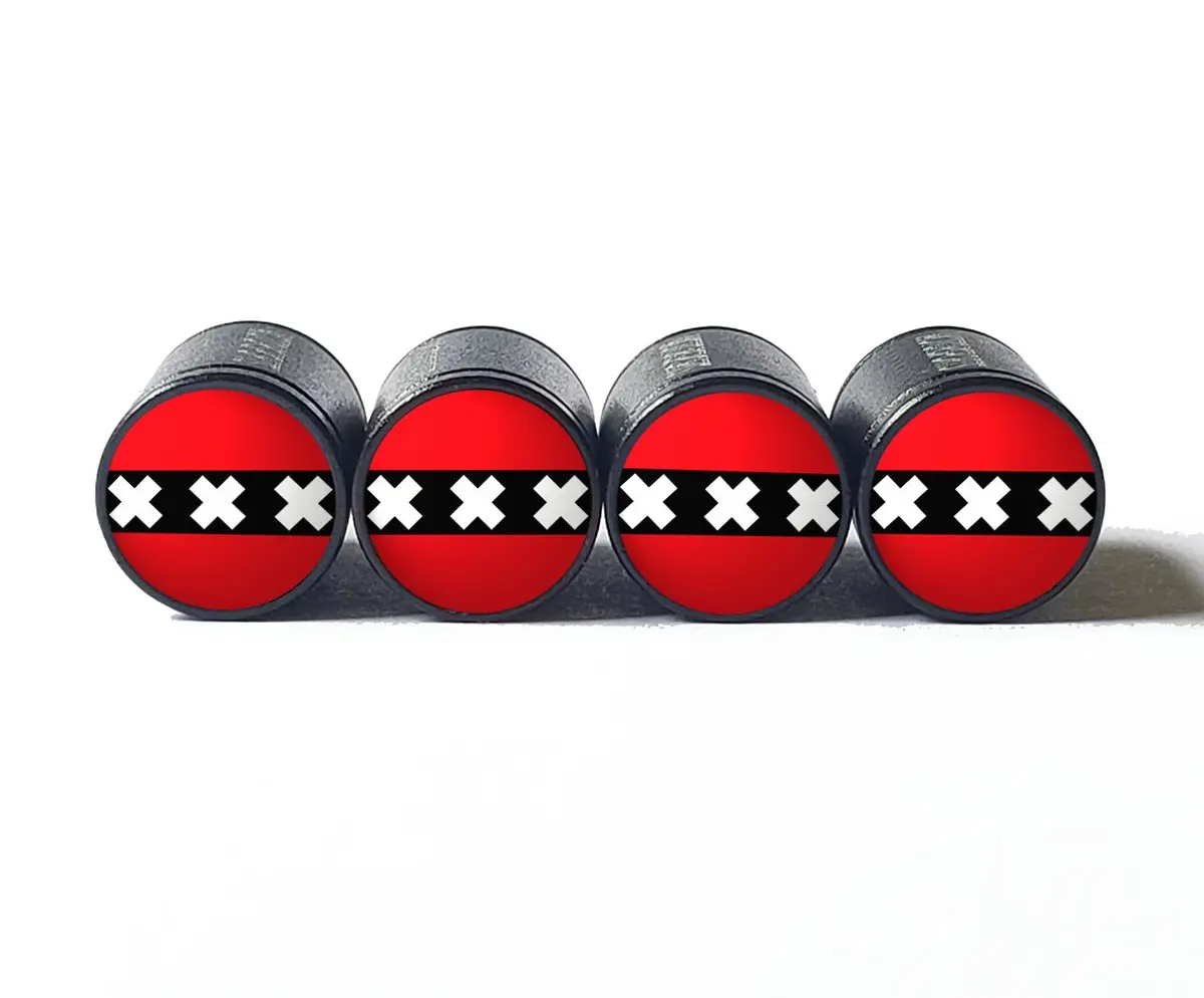 Amsterdam Flag Tire Valve Stem Caps - Black Aluminum - Set Of Four 1