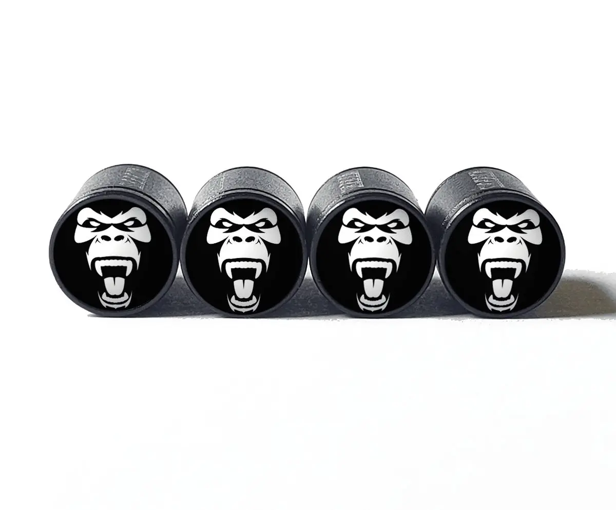 Angry Gorilla Ape (Style 3) Tire Valve Caps - Black Aluminum - Set Of Four 1