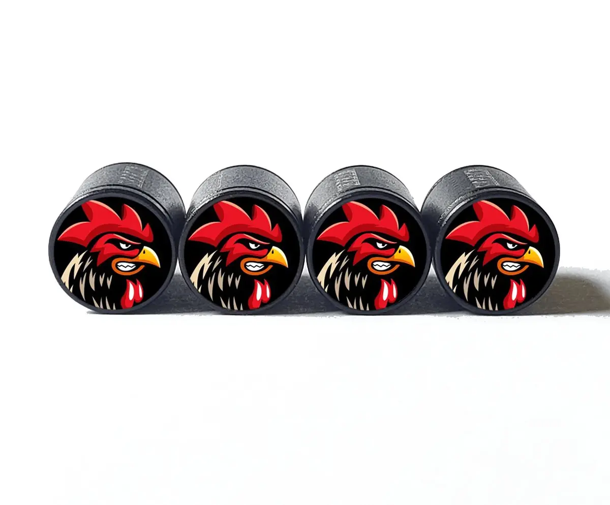 Angry Rooster Tire Valve Caps - Black Aluminum - Set Of Four 1
