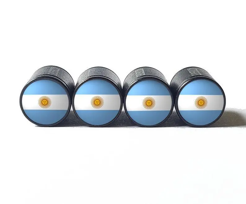 Argentina Flag Tire Valve Caps - Black Aluminum - Set Of Four 1