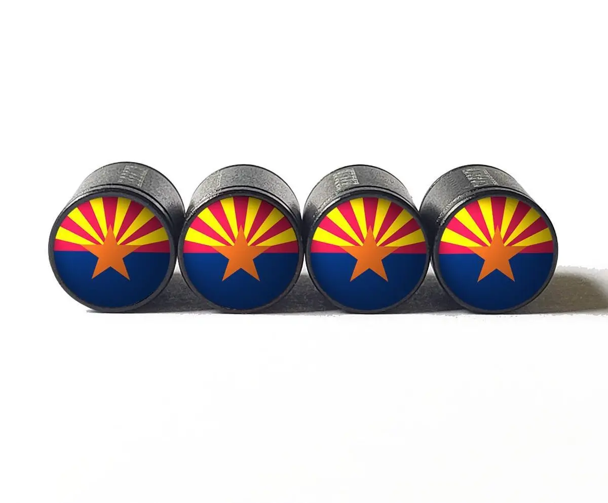 Arizona Flag Tire Valve Caps - Black Aluminum - Set Of Four 1