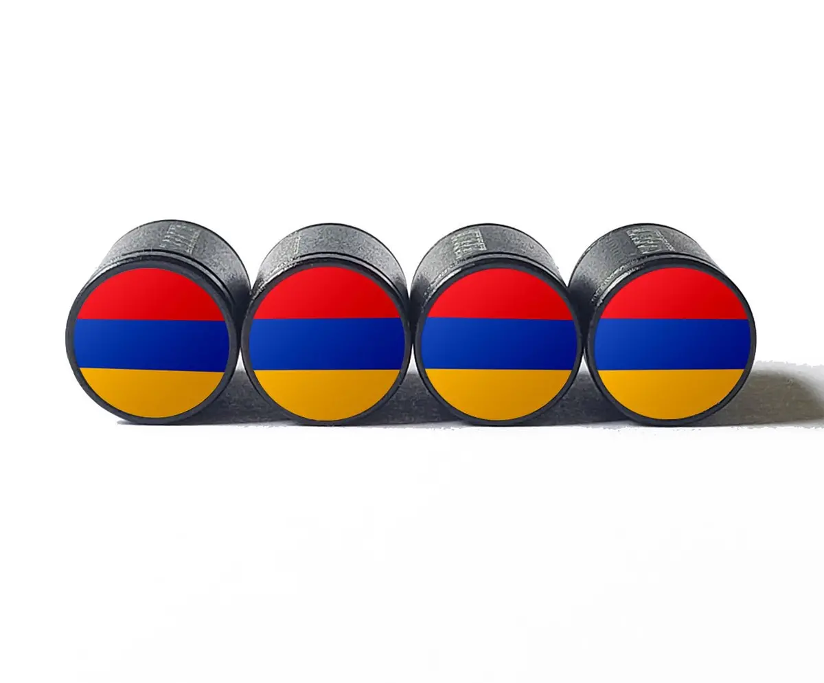 Armenia Flag Tire Valve Caps - Black Aluminum - Set Of Four 1