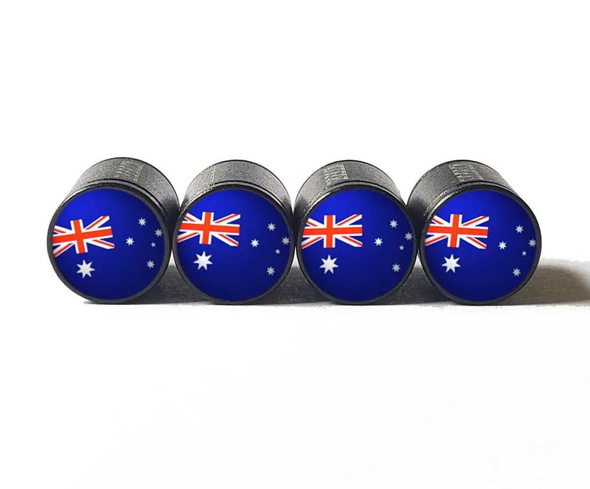 Australia Flag Tire Valve Caps - Black Aluminum - Set Of Four 1