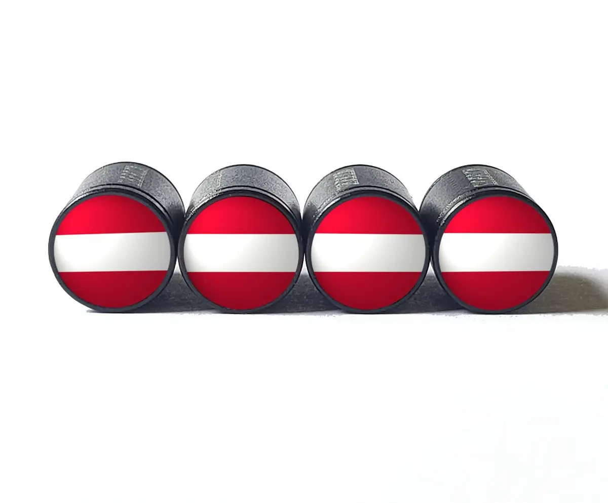 Austria Flag Tire Valve Stem Caps - Black Aluminum - Set Of Four 1