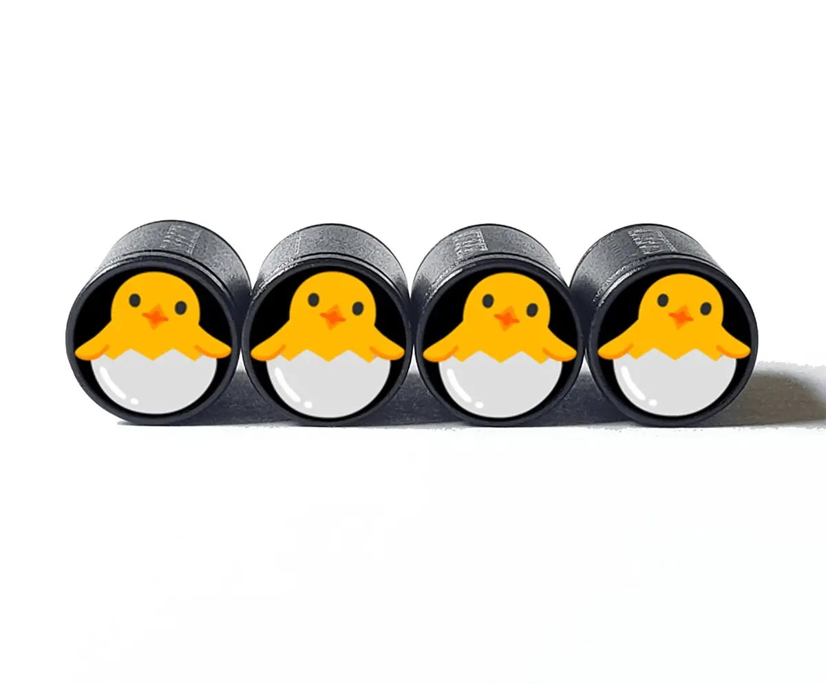 Baby Chick Chicken Emoji Tire Valve Caps - Black Aluminum - Set Of 4 1