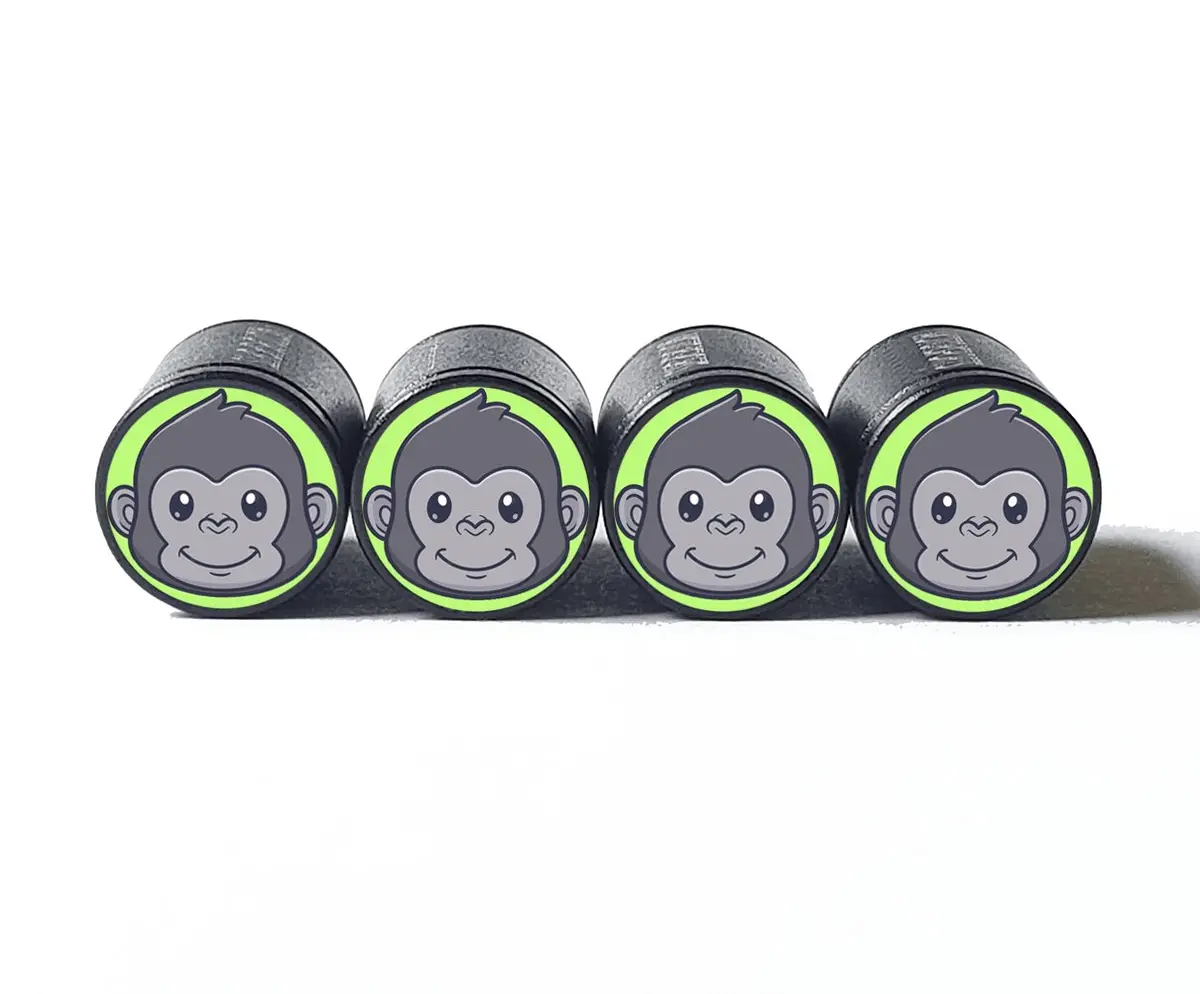 Cute Baby Gorilla Tire Valve Caps - Black Aluminum - Set Of Four 1