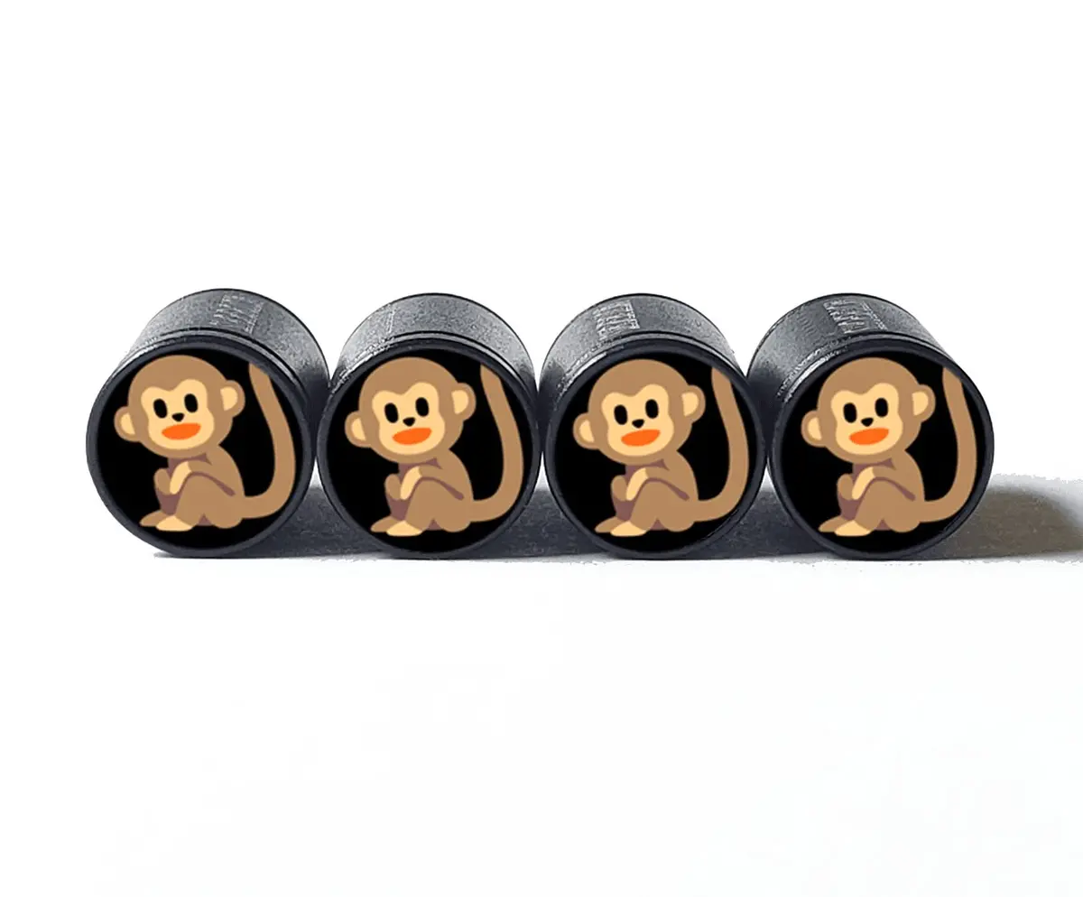 Baby Monkey Tire Valve Stem Caps - Black Aluminum - Set Of Four 1
