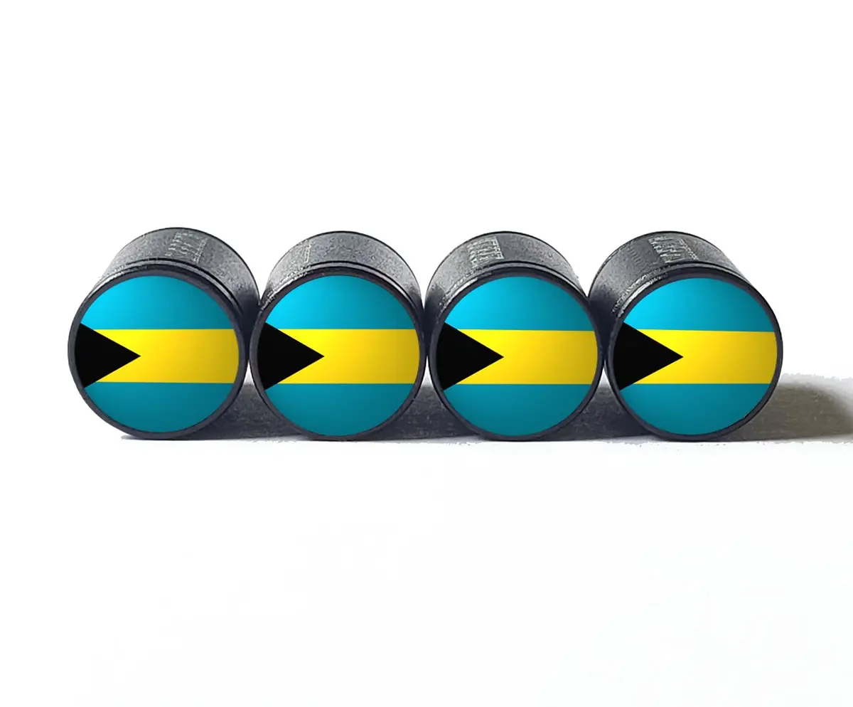 Bahamas Flag Tire Valve Stem Caps - Black Aluminum - Set Of Four 1
