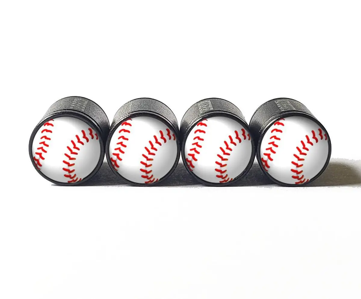 Baseball Tire Valve Caps - Black Aluminum - Set Of Four 1