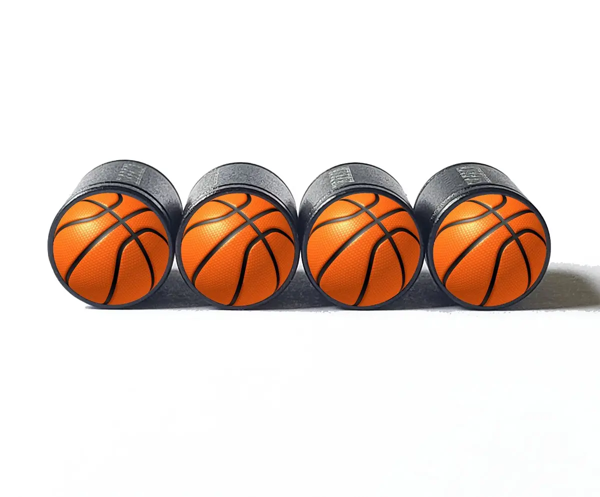 Basketball Tire Valve Caps - Black Aluminum - Set Of Four 1