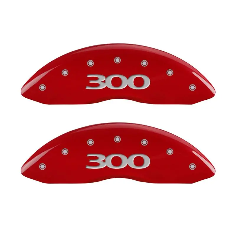 Mgp Engraved 4-Piston Caliper Covers – Front & Rear, Red Finish With Silver Chrome Accents 1