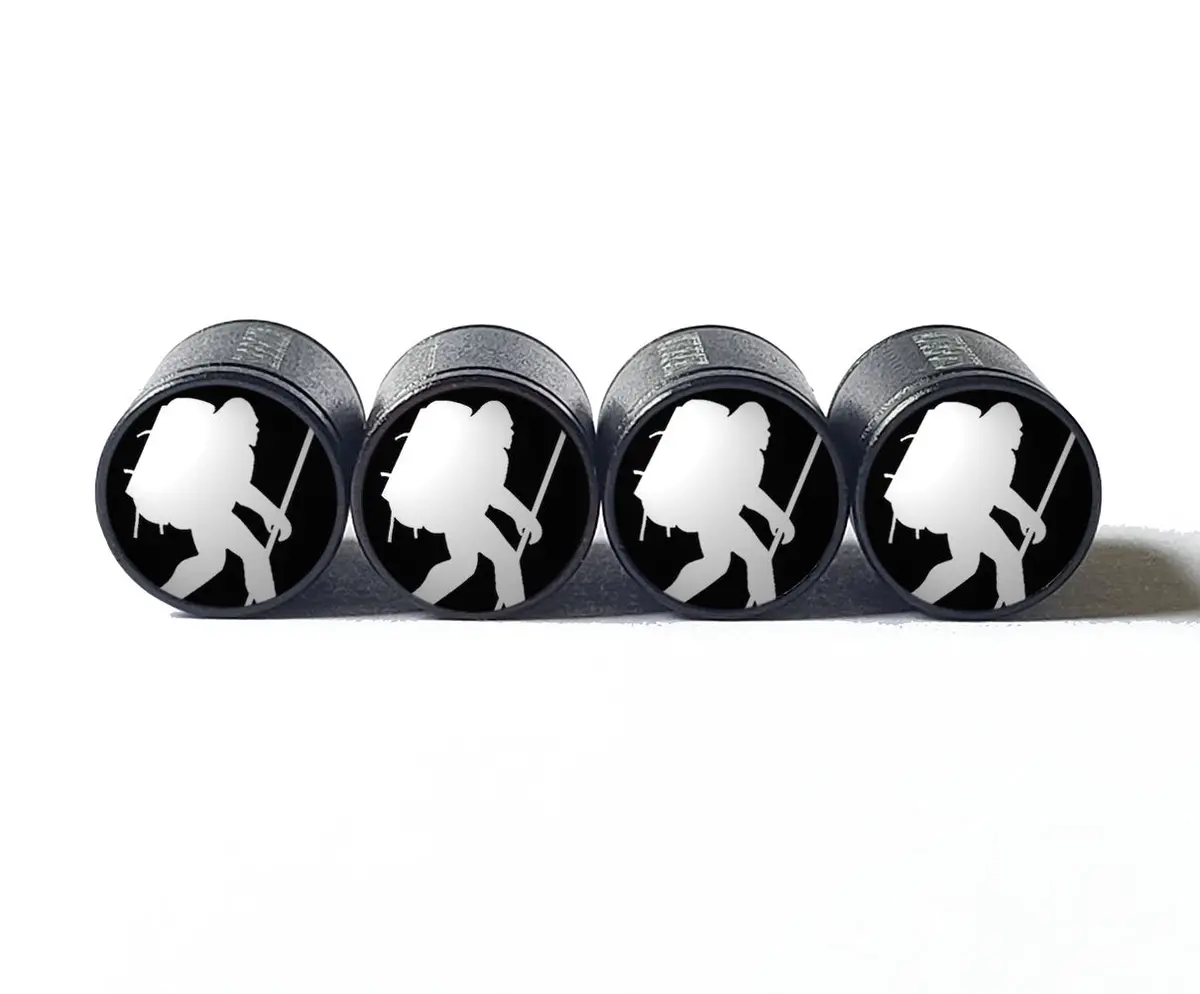Bigfoot Sasquatch Hiking Tire Valve Caps - Black Aluminum - Set Of Four 1